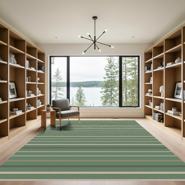Earthy Sage Green Horizontal Stripes Rug