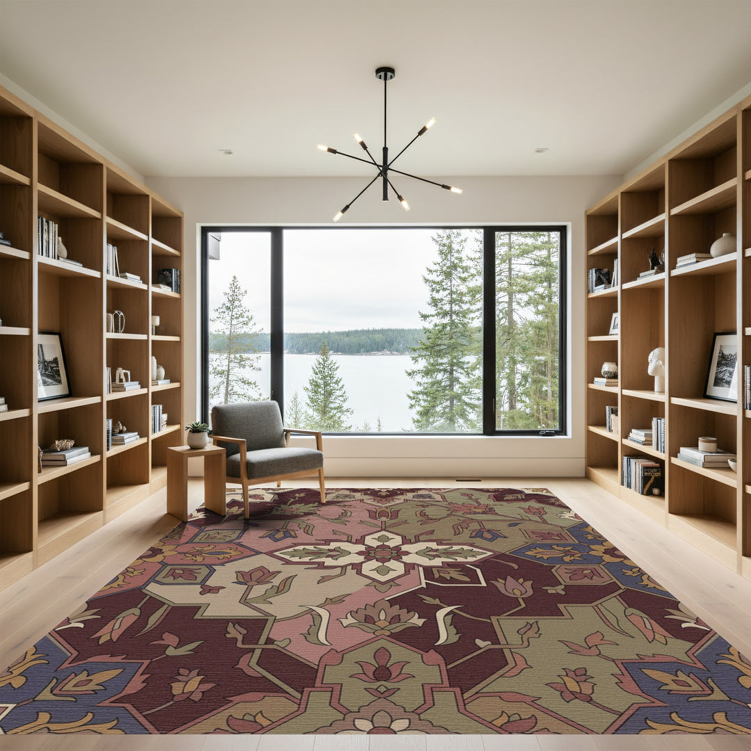 Deep Rose Floral Medallion Harmony Rug