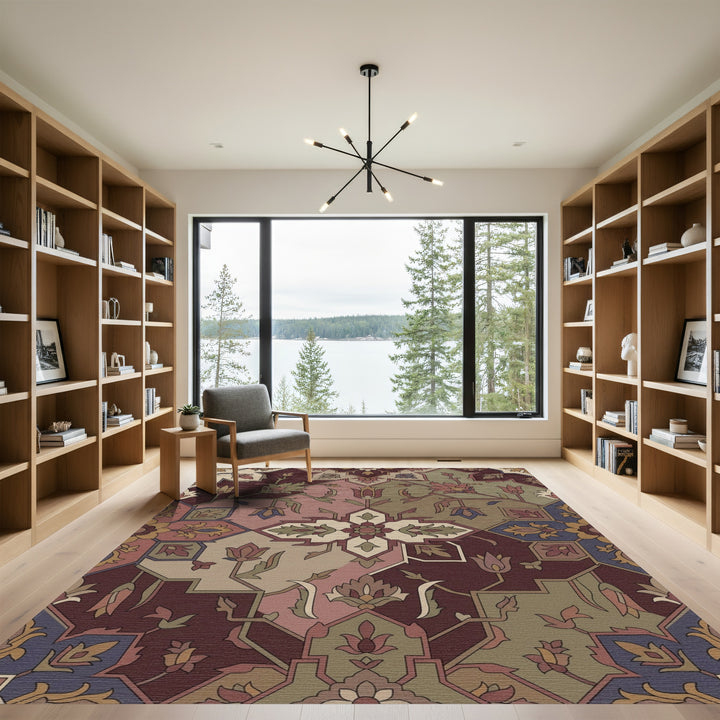 Deep Rose Floral Medallion Harmony Rug