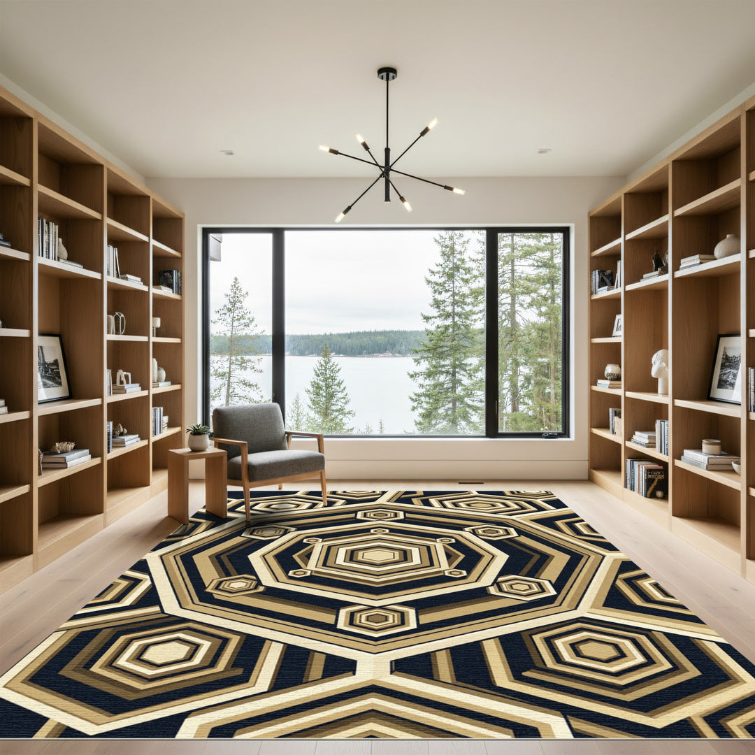 Golden Hexagon Geometric Abstract Rug