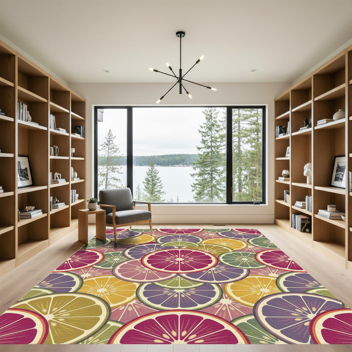 Citrus Slices Vibrant Yellow Purple Rug