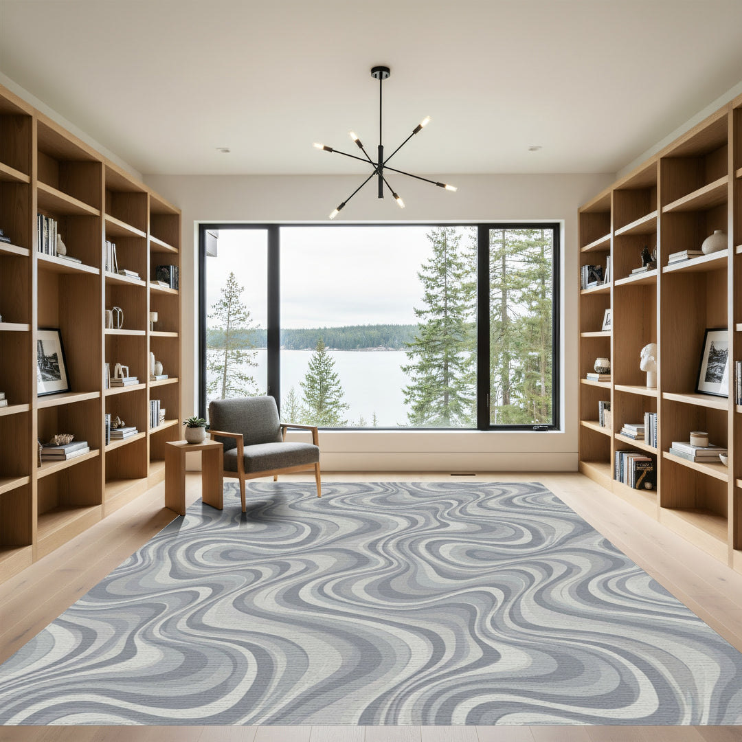 Cool Gray Swirl Abstract Rug