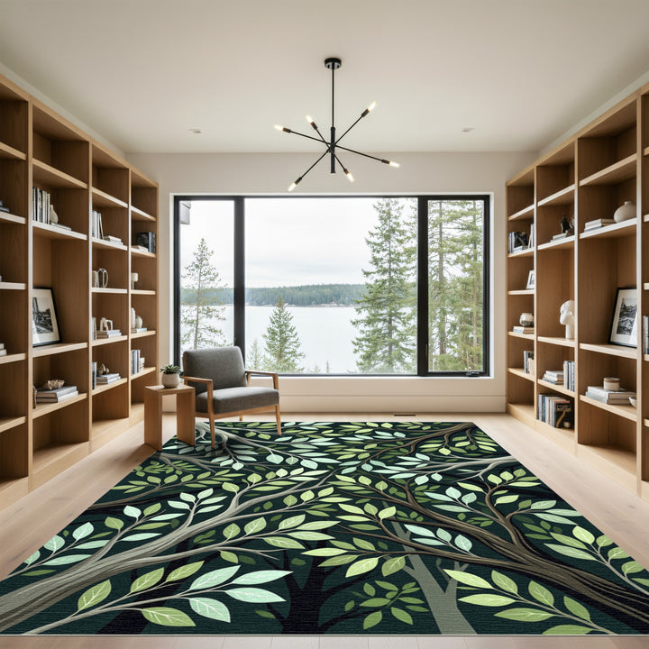 Earthy Green Tree Branch Canopy Rug