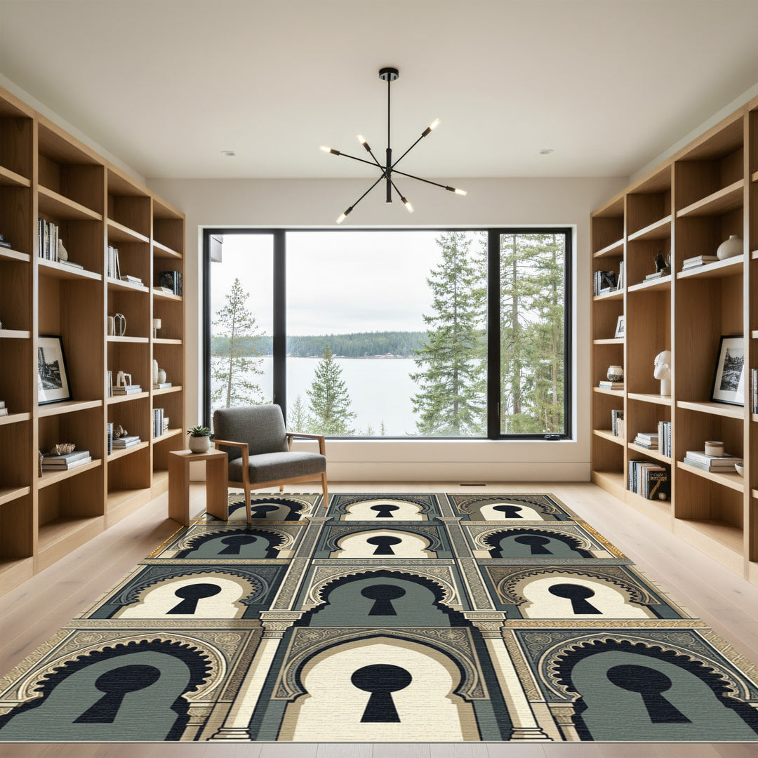 Ornate Arches Keyhole Geometric Composition Rug