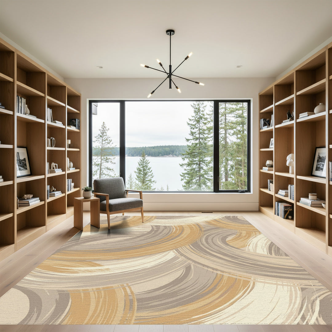 Golden Brown Swirl Abstract Ring Rug