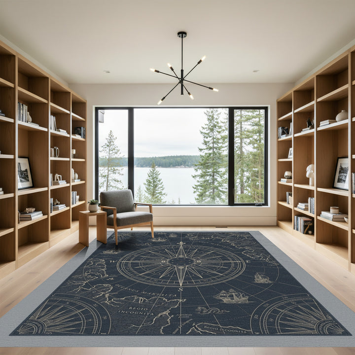 Nautical Navy Compass Rose Ships Rug