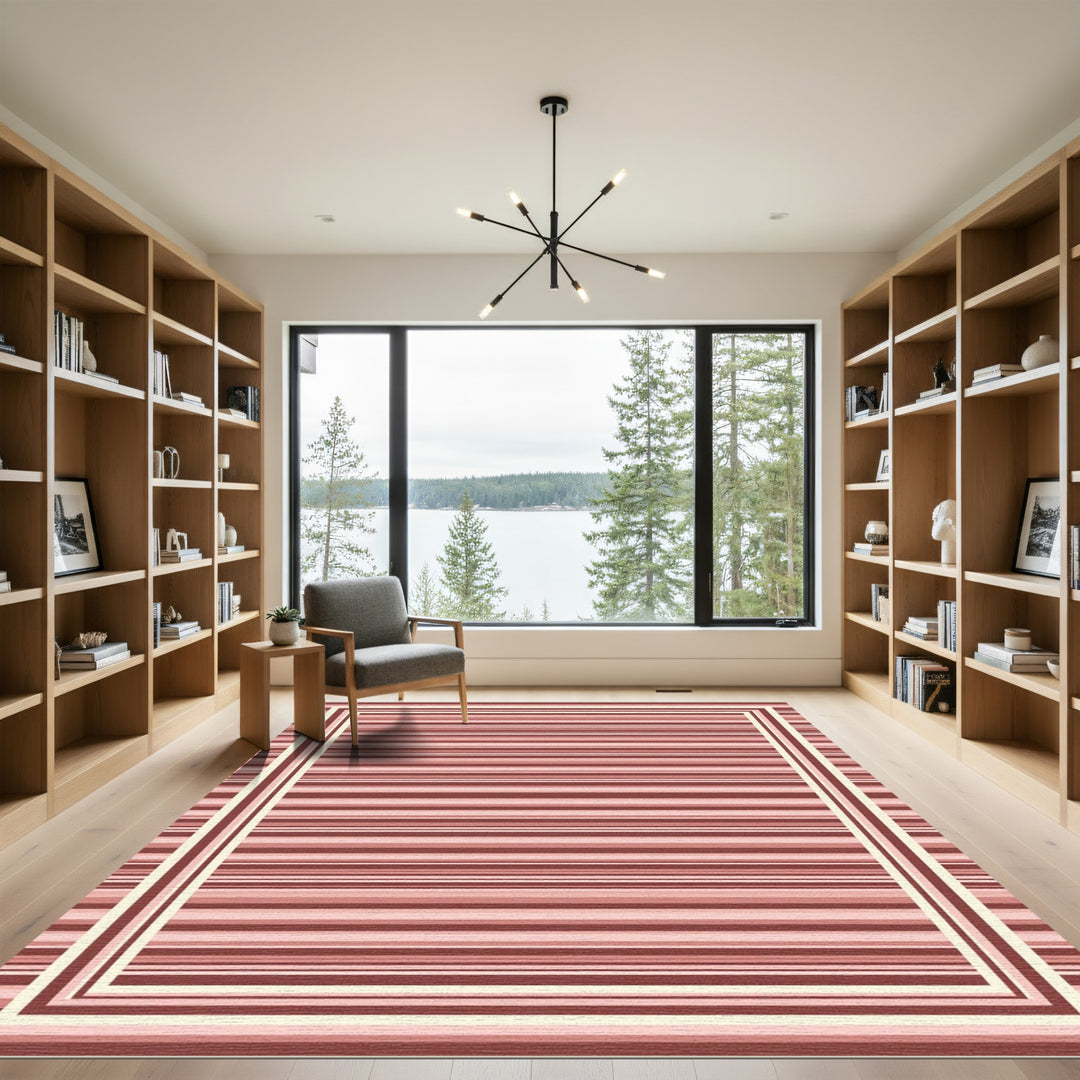 Rose Gold Striped Border Rug