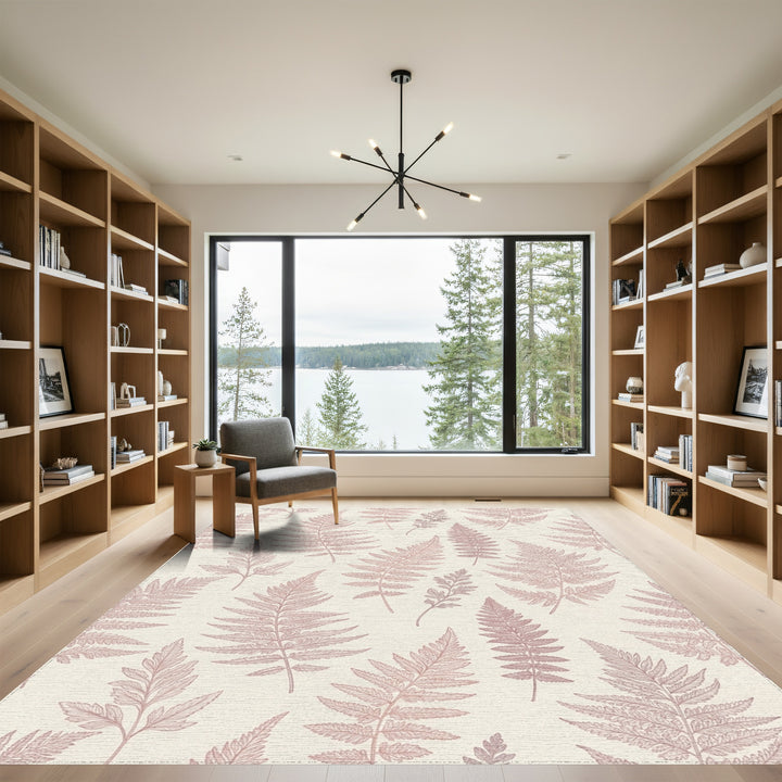 Pale Rose Fern Botanical Collage Rug