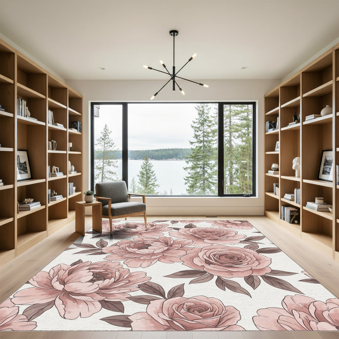 Blush Pink Floral Garden Bloom Rug
