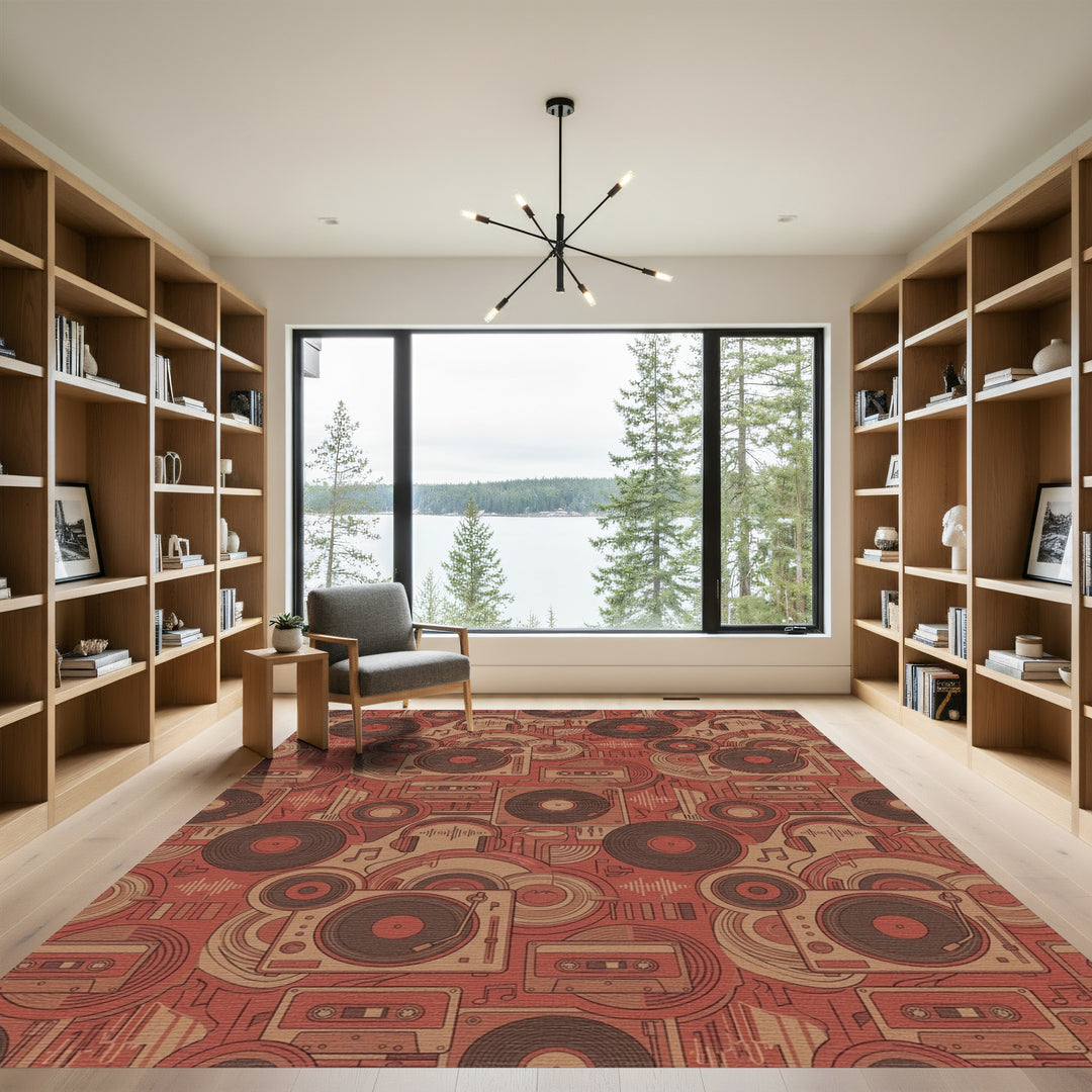 Retro Cassette Vinyl Record Medley Rug