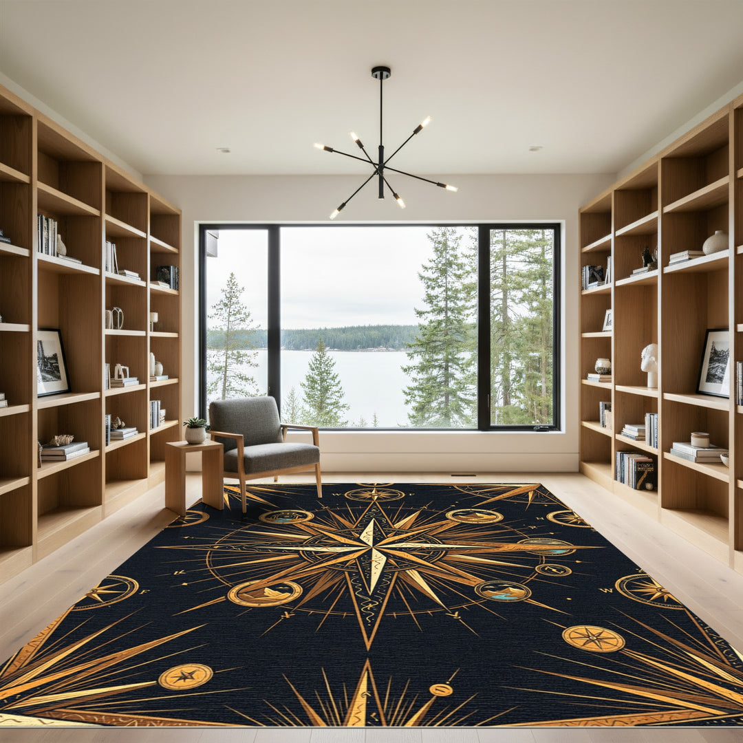 Golden Compass Starburst Celestial Rug