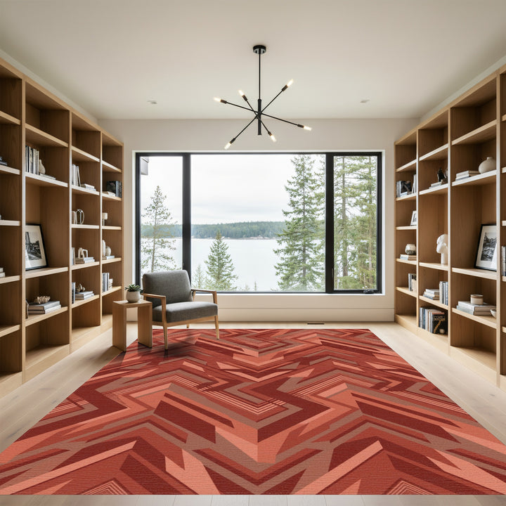 Modern Rust Chevron Zigzag Rug