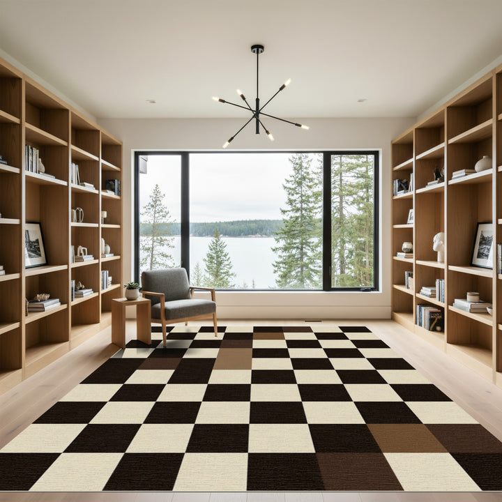 Checkerboard Brown Beige Squares Rug