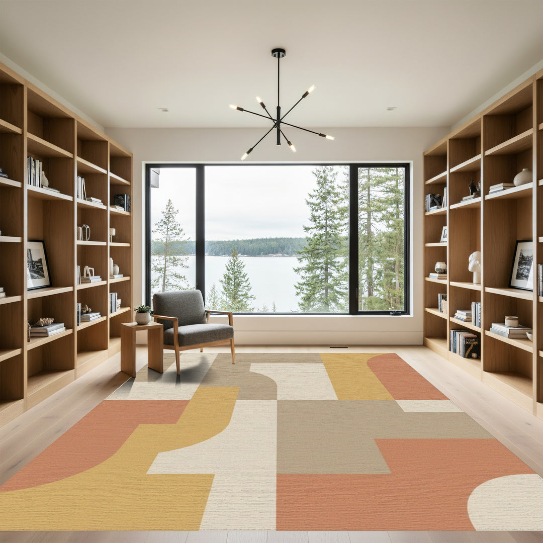 Terracotta Cream Midcentury Geometric Shapes Rug