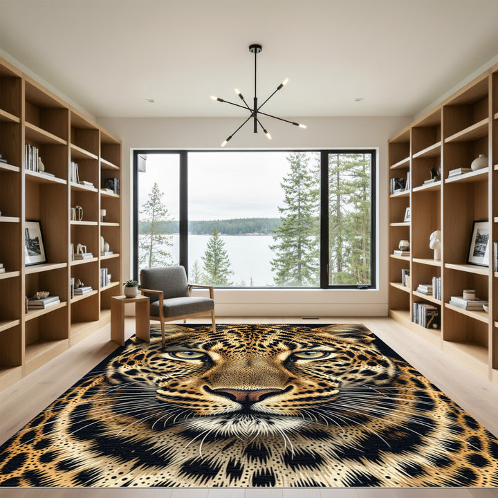 Golden Leopard Realistic Animal Close-up Rug