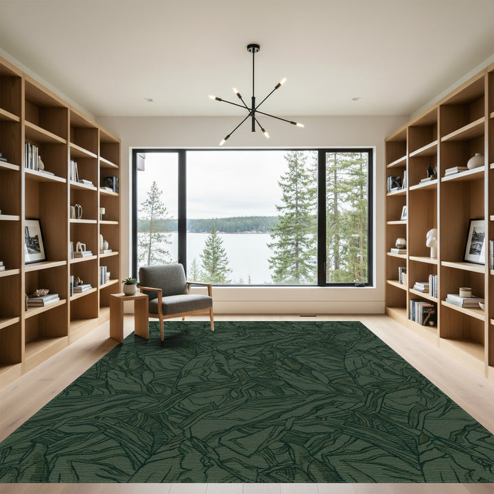 Dark Green Abstract Woven Land Rug