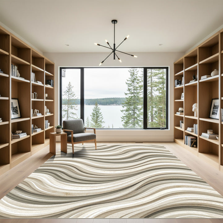 Beige Wavy Marble Ribbed Rug