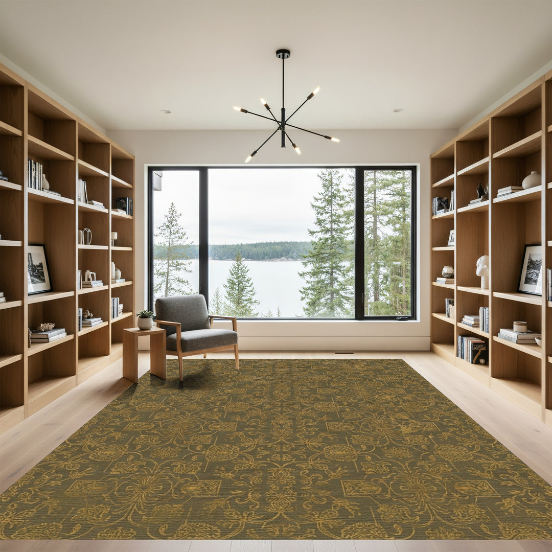 Distressed Gold Floral Damask Accents Rug