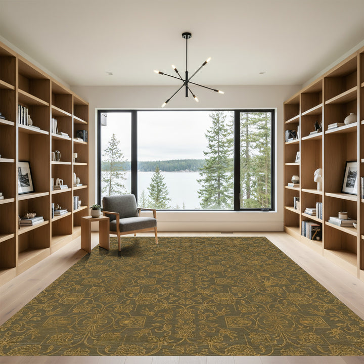 Distressed Gold Floral Damask Accents Rug