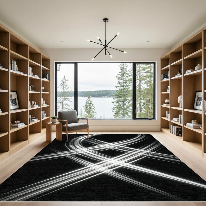 Monochrome Swirl Light Trails Rug