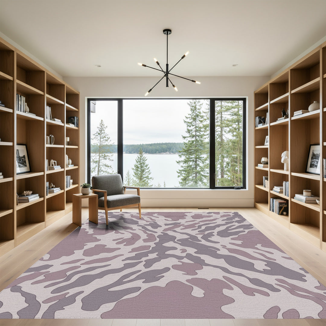 Mauve And Gray Organic Camouflage Rug