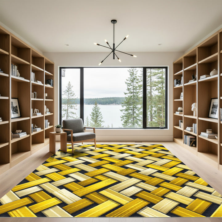 Golden Woven Herringbone Textile Rug