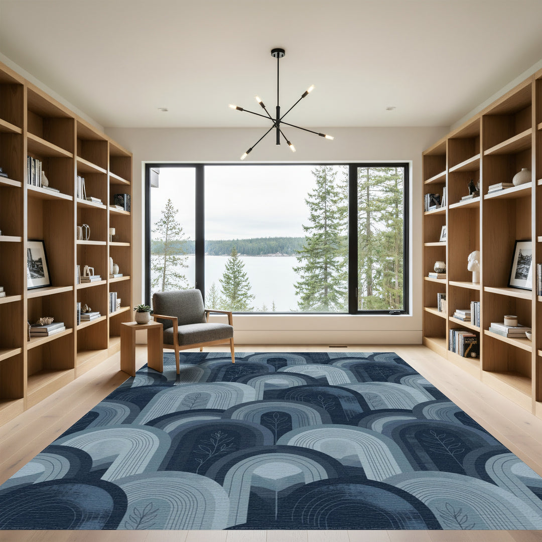 Abstract Arc Mountainscape Blue Tint Rug