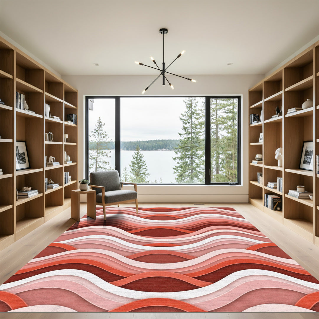 Coral Pink Layered Wave Texture Rug