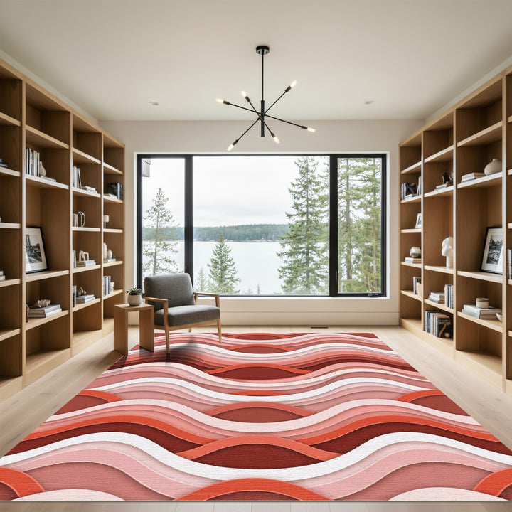 Coral Pink Layered Wave Texture Rug