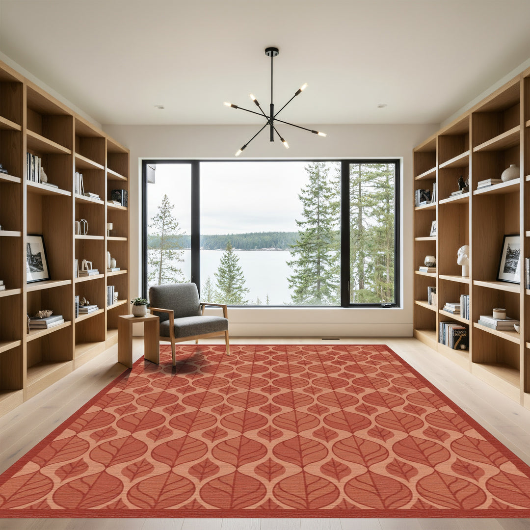 Terracotta Leaf Scroll Repeat Rug
