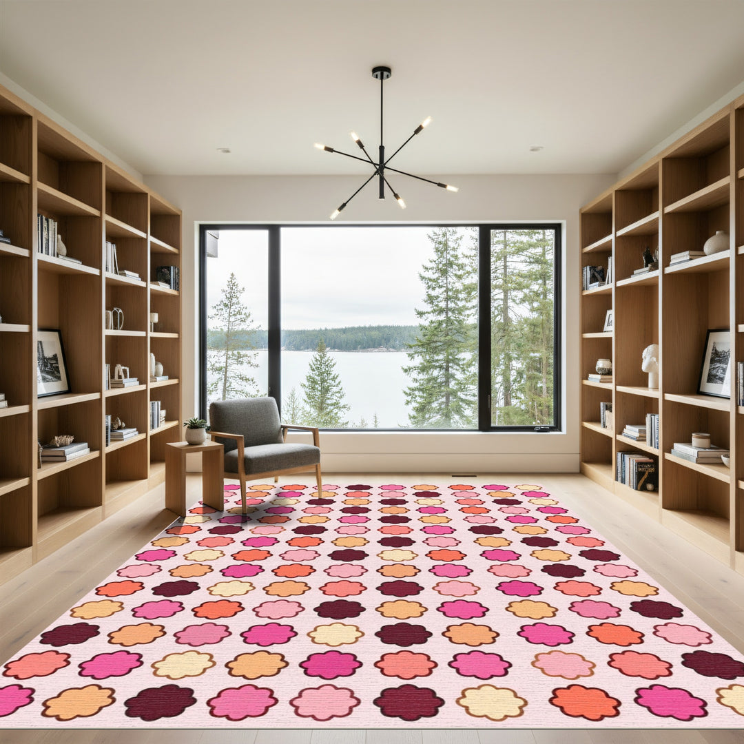 Pink Floral Medallion Arrangement Rug