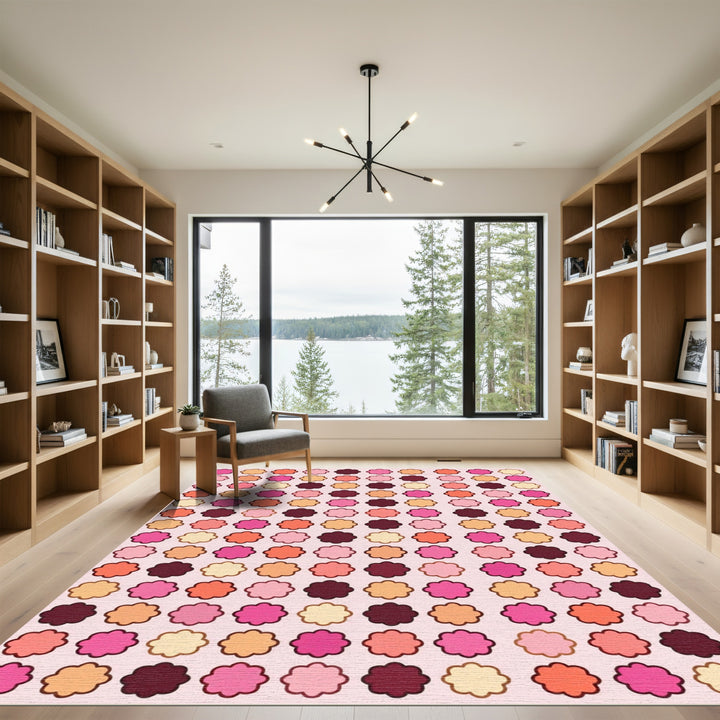 Pink Floral Medallion Arrangement Rug
