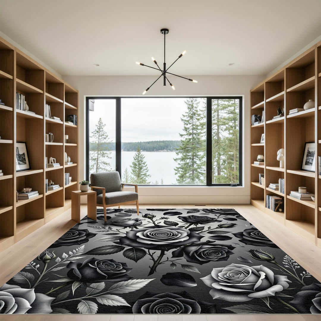 Dark Elegant Rose Floral Blend Rug