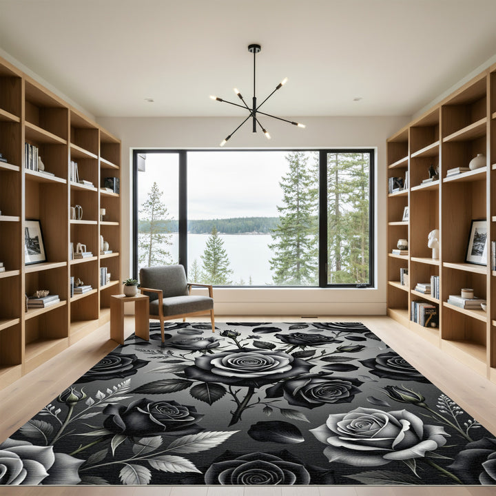 Dark Elegant Rose Floral Blend Rug