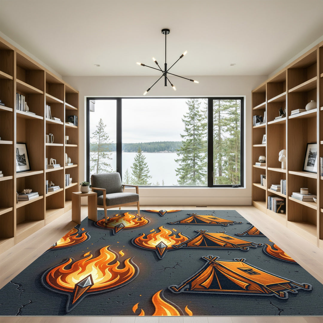 Orange Campfire Flame Tent Rug