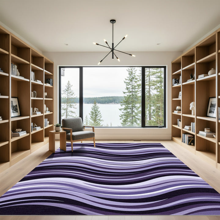 Purple Wavy Abstract Stripes Rug