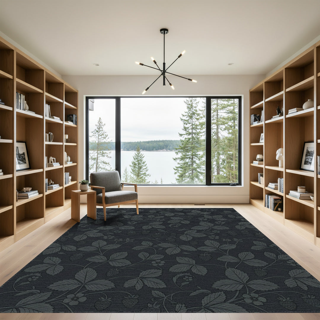 Dark Gray Strawberry Vine Botanical Rug