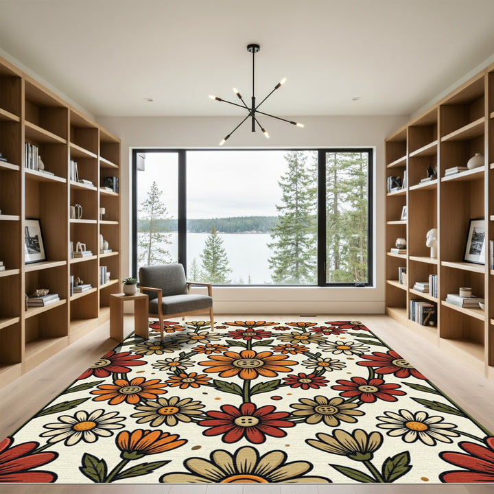 Retro Floral Daisy Button Rug
