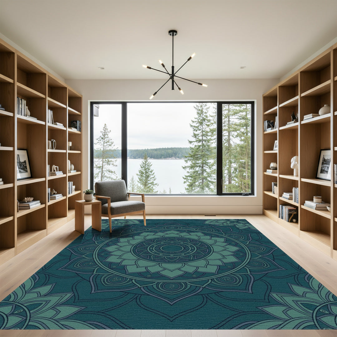 Deep Teal Mandala Bloom Radiance Rug