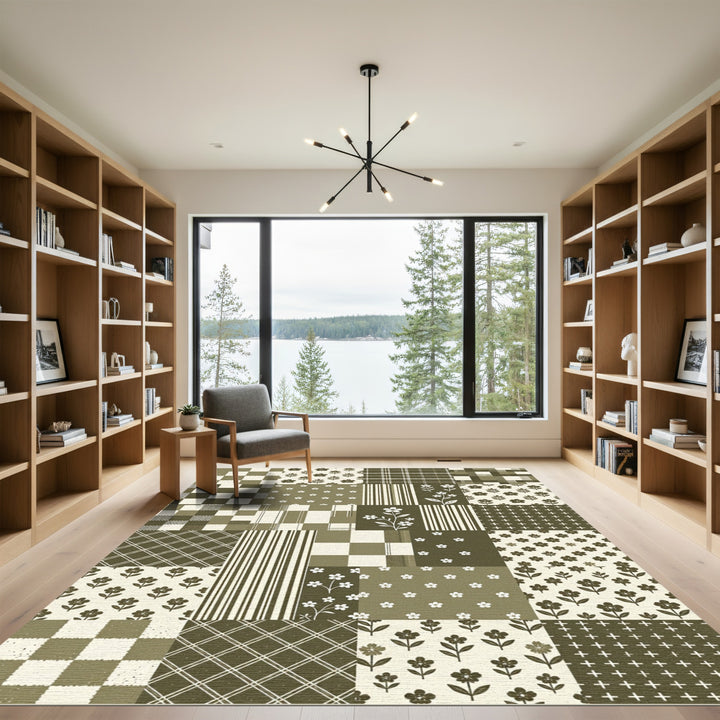 Earth Tones Patchwork Floral Plaid Rug