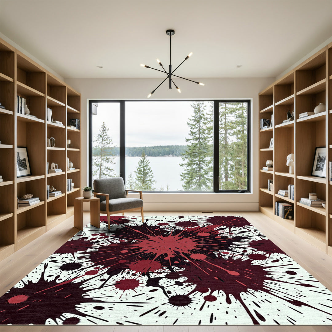 Bold Scarlet Splatter Abstract Rug