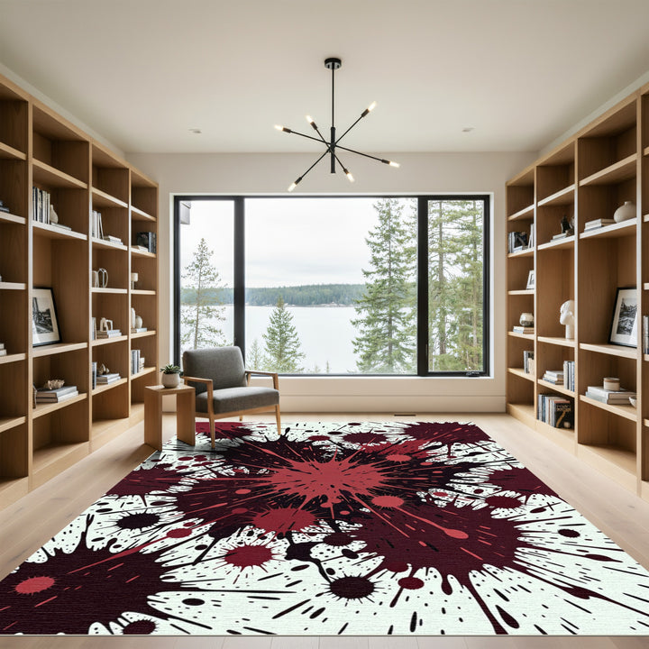 Bold Scarlet Splatter Abstract Rug