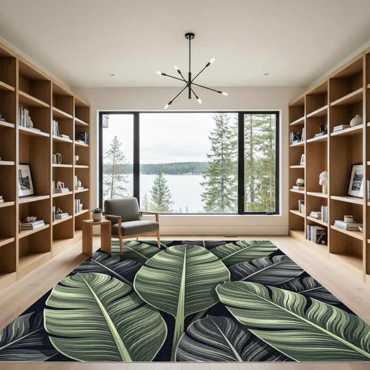 Jade Feathered Leaf Arrangement Rug