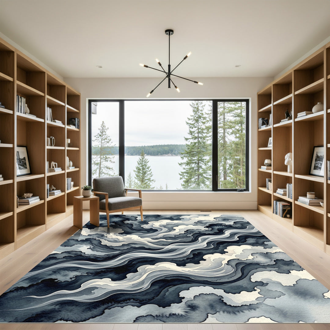 Abstract Smoky Dark Cloud Watercolor Rug