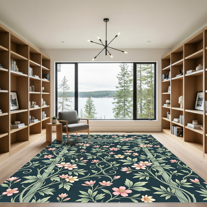Dark Teal Floral Climbing Arch Rug