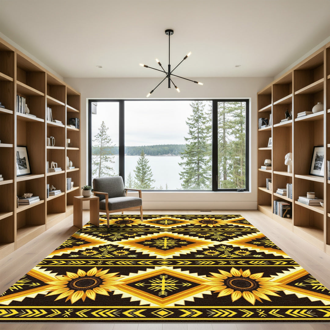 Sunny Sunflower Geometric Boho Rug