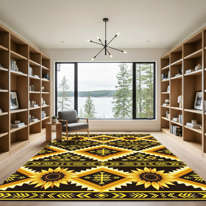 Sunny Sunflower Geometric Boho Rug