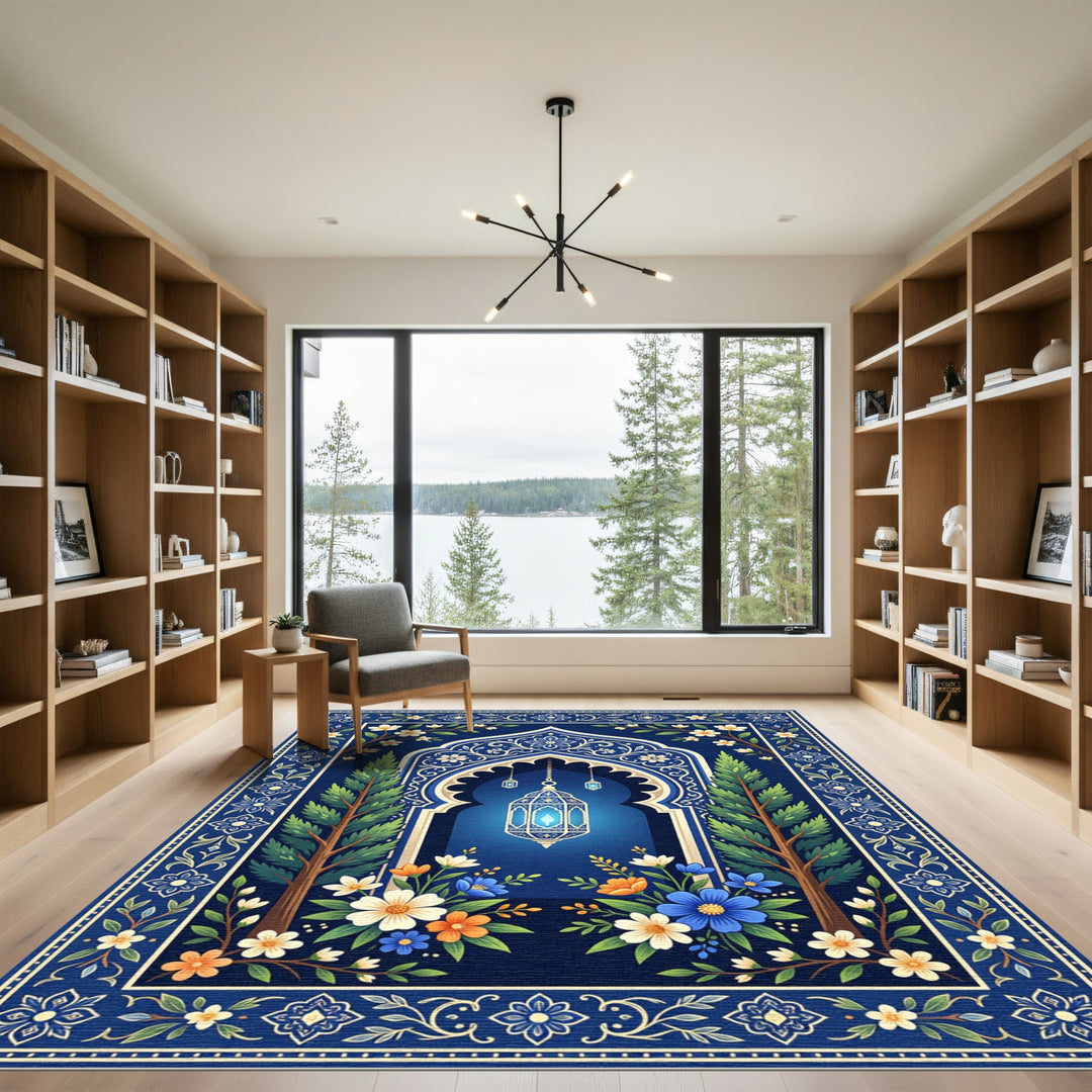 Ornate Blue Lantern Garden Arch Rug