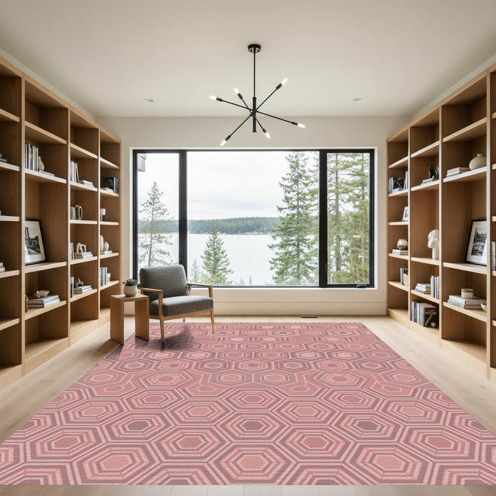 Retro Honeycomb Geometric Rose Rug