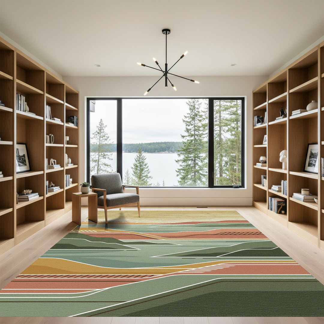 Earthy Tones Abstract Landscape Layers Rug